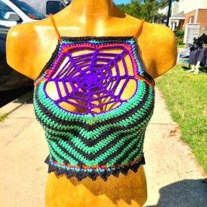 Handmade Crochet Spider Web Corset Purple Green Black Orange S/M